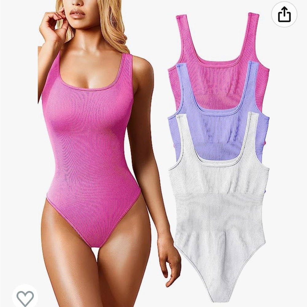 3-pack Snatch Waist Ribbed Bodysuits Square Neck Sleeveless Tank Top